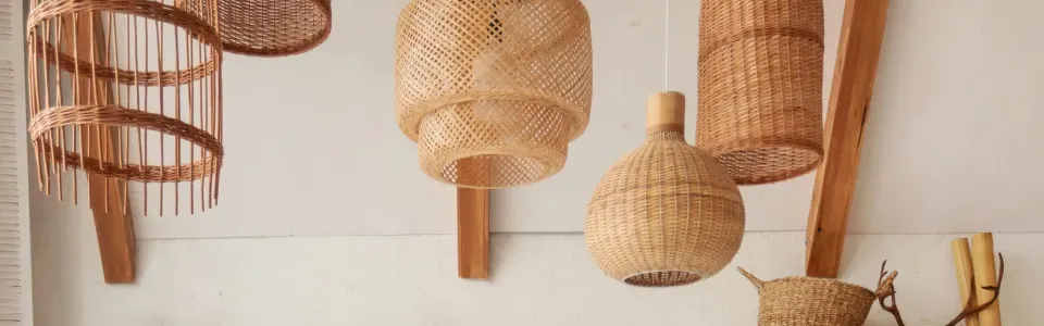 photo of lighting that uses bamboo and wood as a shade